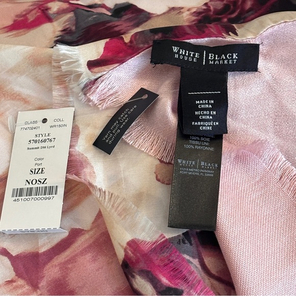 White House Black Market 6’ Silk Floral Rose Wrap Scarf Reversible NWT - Picture 5 of 11